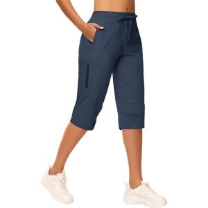 imageWomens Long Shorts 15quot Below The Knee Capri Hiking Shorts Quick Dry Lightweight Outdoor Casual Crop Pants CargoNavy Blue