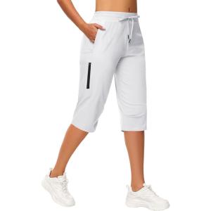 imageWomens Long Shorts 15quot Below The Knee Capri Hiking Shorts Quick Dry Lightweight Outdoor Casual Crop Pants CargoWhite