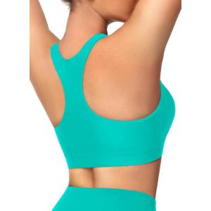 imageWomens Swim Bra Bikini Tops for Under Swim Shirt Sports Swimsuit Top Modest High Neck Removable Padded Quick Dry UPF50Lake Green