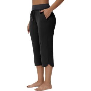 imageWomens Swim Capris Long Shorts Quick Dry UPF 50 Lightweight 2025 Swimming Pants with Zipper PocketsBlack