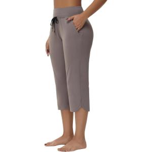 imageWomens Swim Capris Long Shorts Quick Dry UPF 50 Lightweight 2025 Swimming Pants with Zipper PocketsBrown