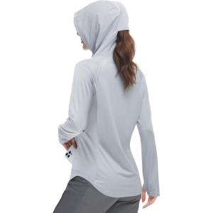 imageWomens UPF 50 Hoodie Shirt Long Sleeve Hiking Running Outdoor Fishing UV Lightweight Sun Protection Shirts Zip PocketGrey
