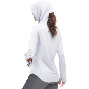 imageWomens UPF 50 Hoodie Shirt Long Sleeve Hiking Running Outdoor Fishing UV Lightweight Sun Protection Shirts Zip PocketWhite