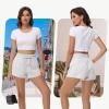 imageWomens Cotton Sweat Shorts with Zipper Pockets High Waisted Tummy Control Soft Comfy Athletic Workout Lounge Short 2024White