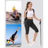 imageWomens Hiking Long Shorts Knee Length Capri Leggings with Zip Pockets High Waisted Biker Short Athletic Outdoor TravelBlack