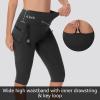 imageWomens Hiking Long Shorts Knee Length Capri Leggings with Zip Pockets High Waisted Biker Short Athletic Outdoor TravelBlack