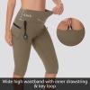 imageWomens Hiking Long Shorts Knee Length Capri Leggings with Zip Pockets High Waisted Biker Short Athletic Outdoor TravelDark Brown