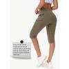 imageWomens Hiking Long Shorts Knee Length Capri Leggings with Zip Pockets High Waisted Biker Short Athletic Outdoor TravelDark Brown