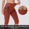 imageWomens Hiking Long Shorts Knee Length Capri Leggings with Zip Pockets High Waisted Biker Short Athletic Outdoor TravelDate Red