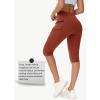 imageWomens Hiking Long Shorts Knee Length Capri Leggings with Zip Pockets High Waisted Biker Short Athletic Outdoor TravelDate Red