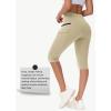 imageWomens Hiking Long Shorts Knee Length Capri Leggings with Zip Pockets High Waisted Biker Short Athletic Outdoor TravelKhaki