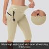 imageWomens Hiking Long Shorts Knee Length Capri Leggings with Zip Pockets High Waisted Biker Short Athletic Outdoor TravelKhaki