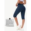 imageWomens Hiking Long Shorts Knee Length Capri Leggings with Zip Pockets High Waisted Biker Short Athletic Outdoor TravelNavy