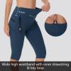 imageWomens Hiking Long Shorts Knee Length Capri Leggings with Zip Pockets High Waisted Biker Short Athletic Outdoor TravelNavy
