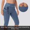imageWomens Hiking Long Shorts Knee Length Capri Leggings with Zip Pockets High Waisted Biker Short Athletic Outdoor TravelNavy Blue