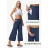 imageWomens Wide Leg Cropped Pants with Zipper Pockets Yoga Casual Travel Work Lightweight Quick Dry PantsNavy Blue