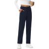 imageWomens Cotton Yoga Sweatpants  Athletic Casual Lounge Open Bottom Straight Leg Loose Sweat Pants with Zip PocketsNavy