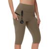 imageWomens Hiking Long Shorts Knee Length Capri Leggings with Zip Pockets High Waisted Biker Short Athletic Outdoor TravelDark Brown