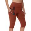 imageWomens Hiking Long Shorts Knee Length Capri Leggings with Zip Pockets High Waisted Biker Short Athletic Outdoor TravelDate Red