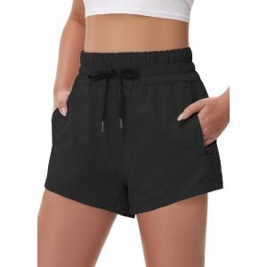 imageWomens Cotton Sweat Shorts with Zipper Pockets High Waisted Tummy Control Soft Comfy Athletic Workout Lounge Short 2024Black