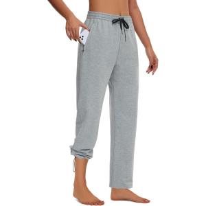 imageWomens Cotton Yoga Sweatpants  Athletic Casual Lounge Open Bottom Straight Leg Loose Sweat Pants with Zip PocketsGrey