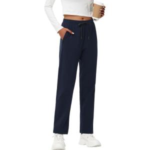 imageWomens Cotton Yoga Sweatpants  Athletic Casual Lounge Open Bottom Straight Leg Loose Sweat Pants with Zip PocketsNavy